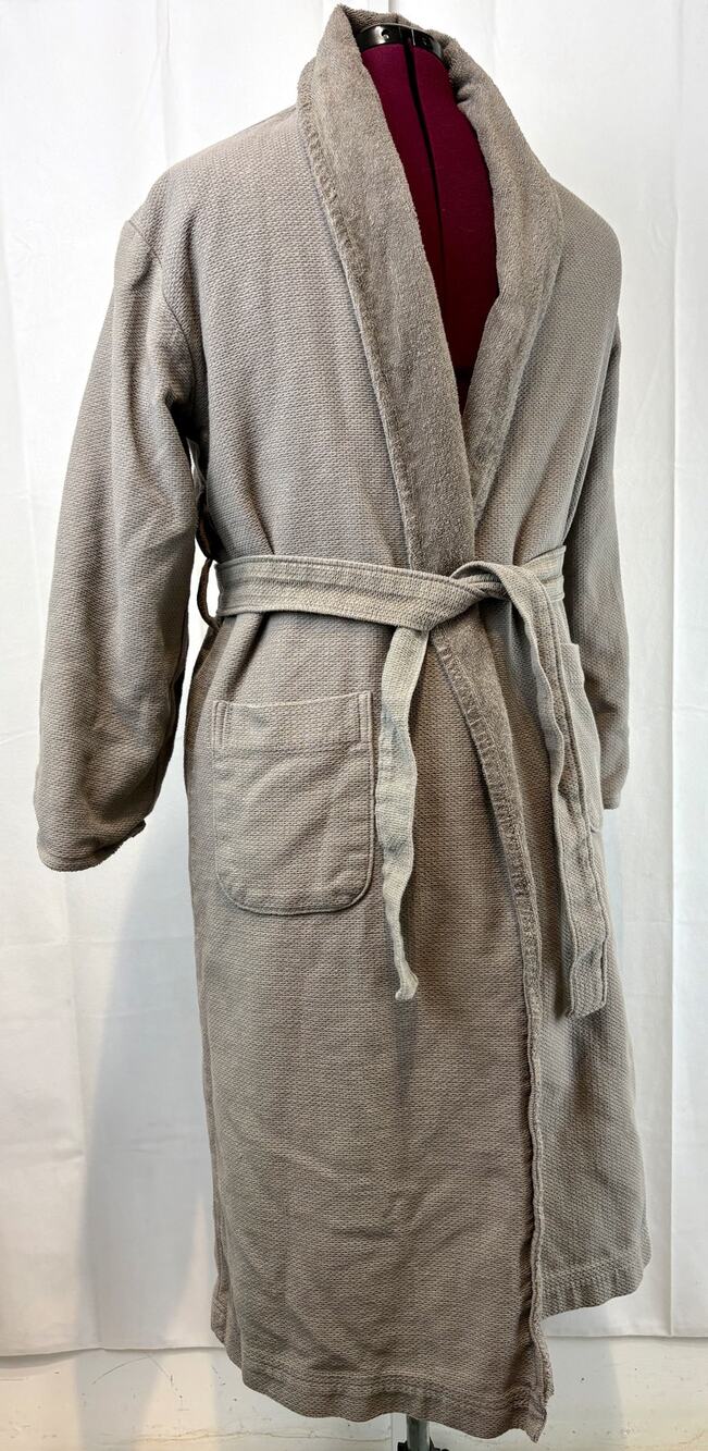 POTTERY BARN Organic Cotton Terry Robe Belted Pockets Taupe Gray Taupe Size S